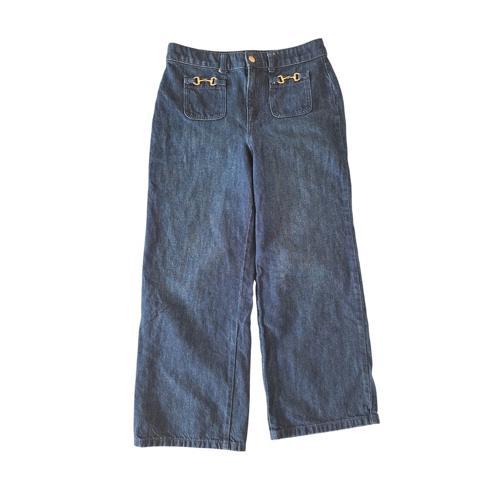 Talbots Relaxed Trouser Jeans 8P Dark Wellington Wash Hemp Blend Horsebit Denim